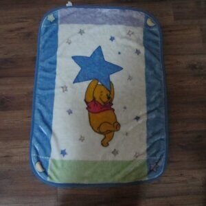 Winnie the Pooh Stars Comfy Plush Baby Blanket Throw Blue Green Blanket